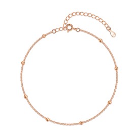 Loutade Silver Anklets for Women, 925 Sterling Silver Ankle Bracelet, Adjustable Beach Barefoot Foot Chain, Summer Holiday Rose Gold Ankle Chain, Classic Women's Ball Anklet Beach Jewellery for Girls