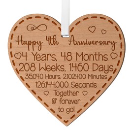 Anniversary Gift for Couple - Wedding Anniversary Keepsake for Him and Her - Wooden Hanging Heart with Engraving - 1st to 50th Anniversary Gift Idea (04th Anniversary)