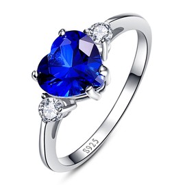 Bonlavie Women's 2.25ct 925 Sterling Silver Heart Shaped Created Blue Sapphire CZ Engagement Promise Ring - M 1/2