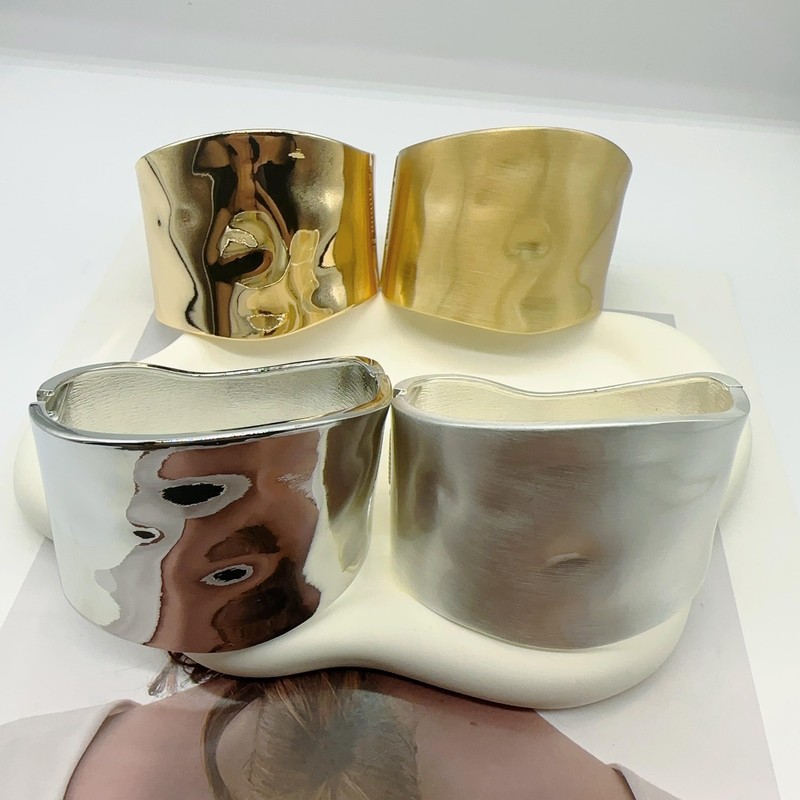 Hammered Chunky Cuff Bracelet for Women Gold Silver Wide Grooved