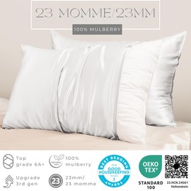 PROMEED 100% Mulberry Silk Pillowcase King Size White, Grade 6a+ 23 Momme Silk Pillow Case for Sensitive Skin, Soft Anti Acne Pillowcase with Zipper (King 20"x36", White)