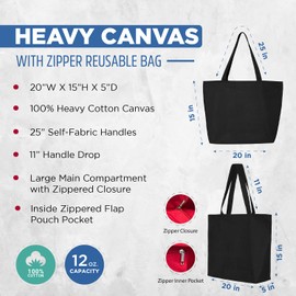 shop4ever Canada Leaf Heavy Canvas Tote with Zipper Canadian Flag Reusable Shopping Bag 12 oz Black 1 Pack Zip