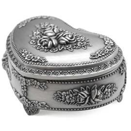 (Small) - AVESON Classic Vintage Heart Shape Metal Jewellery Box Ring Trinket Storage Organiser Chest Christmas Gift, Small