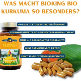 Bioking 23.7 g Organic Turmeric Capsules - High Dose Turmeric Capsules - Turmeric Holistic Extract - 60 Capsules - Vegan, Laboratory Tested and No Unwanted Additives