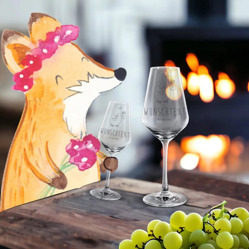 Mr. & Mrs. Panda Personalisiertes Weißwein Glas Pinguin Pommes -
