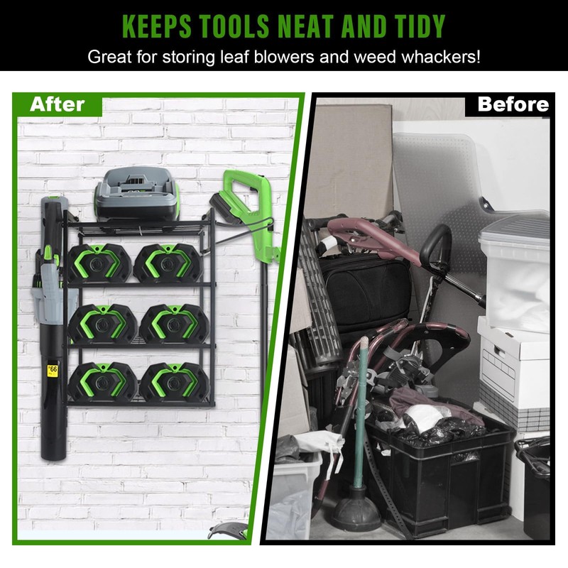 Black Alloy Steel Power Tool Organizer Wall Mount, 4-Tier Shelf,