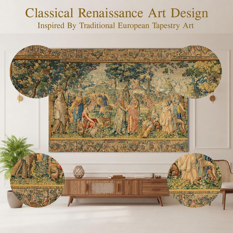 Medieval Tapestry Wall Hanging Renaissance Court Scene Wall Art