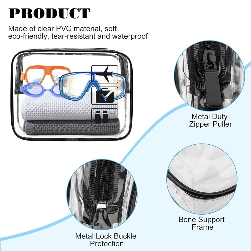 Zynewa Pack of 3 Transparent Toiletry Bag, TSA Approved, Waterproof