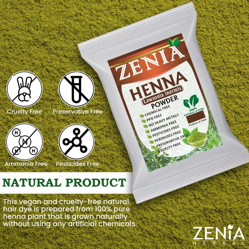 Zenia Henna Polvo Colorante Natural Para Cabello Barba 900g