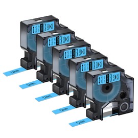 NineLeaf 5 PK Compatible for Dymo D1 45016 S0720560 Label Tape 12mm 1/2 Inch Black on Blue Refill Tape for LabelManager 160 280 360D PnP 500TS LabelWriter 450 Duo COLORPOP Label Maker