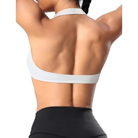 OMKAGI Halter Sports Bras for Women Open Back Workout Bras Padded Yoga Bra Gym Tops(S,247-White)