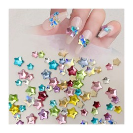 50pcs Crystal Star Nail Charms, 3D Stars Nail Art Rhinestones Nail Gems Multicolor Star Charms Nail Jewels for Nail Art DIY Nail Accessories Nail Supplies for Women Girls (Large)