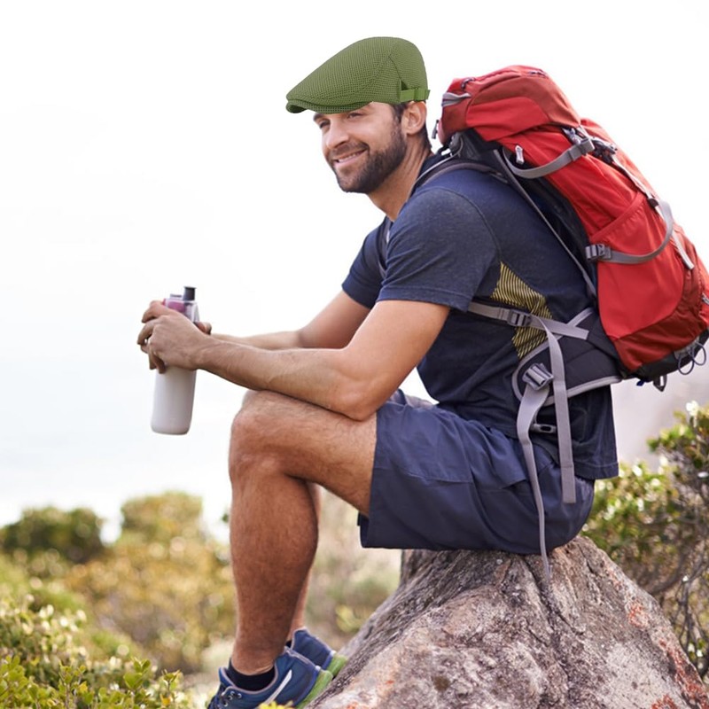 meioro Mens Summer Flat Cap Mesh Breathable Newsboy Hat Adjustable