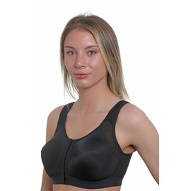 Gemm Bra - 40D Front Fastening Black Sports Bra for Women - Back Posture Support & High Impact