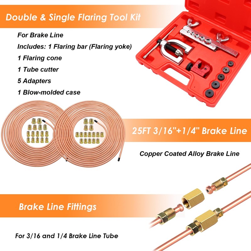 Eoppen 25 ft 3/16 + 1/4 Copper Coated Brake Line