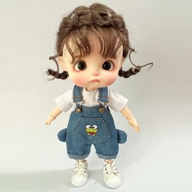 XiDonDon 1/12 BJD Doll Clothes Fashion Suspender Pants T-Shirt Set for ob11 gsc body9 Dolls Accessories (Dark Blue)