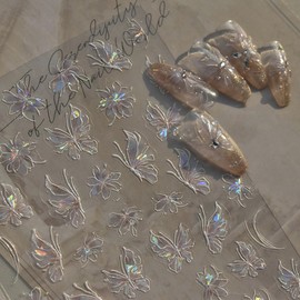 LIFOOST Jelly Butterfly Nail Art Stickers Shell Light Self Adhesive Decals for Nails for Women Girls Manicure DIY Decoration