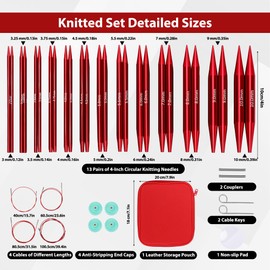 Interchangeable Knitting Needle Set, 13 Pairs Needles 3-10 mm, 4 Cables