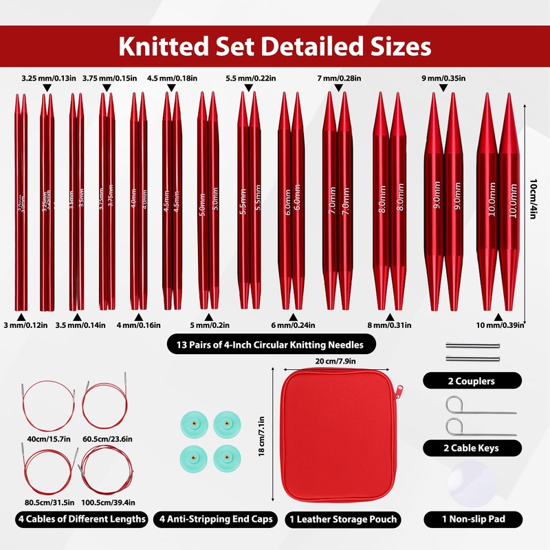 Interchangeable Knitting Needle Set, 13 Pairs Needles 3-10 mm, 4