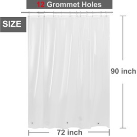 90 Inch Long Shower Curtain Liner with Magnets & Free Magnetic Clips Kit for Leak Guard, Heavy Duty 72 x 90 Extra Long Shower Liner Clear, 72x90