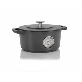 Combekk RAILWAY Recycled Enameled Cast Iron 4.25 Quart Dutch Oven w/ Thermometer, Concrete, 9.5"