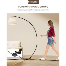 luckystyle Arc Floor Lamps for Living Room,1200LM Super Bright 69 Inch Extra Tall Floor Lamp with 12W E26 LED Bulb,Adjustable Hanging Lamp for Bedroom with Foot Switch Black