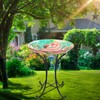 VCUTEKA 18" Outdoor Glass Birdbath with Sturdy Metal Stand for