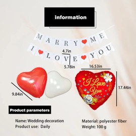 Will You Marry Me Wedding Decoration Set Marriage Proposal Decoration Valentine's Day Decoration Heart Balloons Red White Latex Balloons Heart 1000 Rose Petals Red Garland for Christmas Valentine's