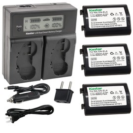 Kastar LCD Dual Smart Fast Charger & Battery (3 Pack) for Nik EN-EL4, EN-EL4A, ENEL4, ENEL4A and Nik D2Z, D2H, D2Hs, D2X, D2Xs, D3, D3S, D3X, F6 Camera, Nik MB-D10, D300, D300S, D700, MB-40 Grip