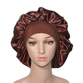 Hair Satin Bonnet For Sleeping Shower Caps Silk Chemo Caps with Wide Elastic Band Night Sleep Cap Bonnets for Black Women Braids (Brown)