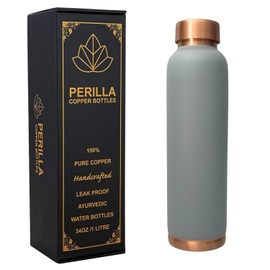 Perilla Home Copper Water Bottle 34 OZ Leak Proof 100% Pure (Or Gray)