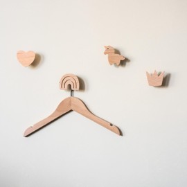 PLT Wooden Wall Hooks for Children, Children's Room, Rainbow, Crown, Heart, Unicorn, Decoration, Oak, Coat Hook, Coat Hook, Scandi Style, Gift Idea, Brown, 7 x 3 cm