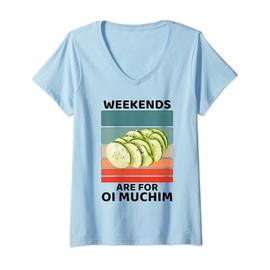 Womens Vintage Oi Muchim Food Lover Weekends Are For Oi Muchim V-Neck T-Shirt