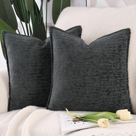 MADIZZ Pack of 2 Chenille Velvet Throw Pillow Covers 20x20 Inch Dark Grey Soft Neutral Decorative Throw Pillows Accent Boho Cushion Covers for Couch Sofa Modern Farmhouse Home Decor