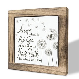 Inspirational Wood Sign, Box Wood Plaques Desk Décor, Table Art Signs, Faith Sign, Farmhouse Home Decor, Encouragement Gifts for Friends Women Bestie, Accept What Is Let Go of What Was Sign