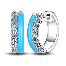 TINSLO 925 Sterling Silver Luminous Hoop Earrings for Women - Colorful Cubic Zirconia, Hypoallergenic, Glow in the Dark