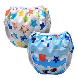 Luxja 2 Pack Baby Swimsuits 0-3 Years Adjustable Reusable Peach Colorful Stars