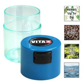 Vitavac - 5g to 20 Grams Airtight Multi-Use Vacuum Seal Portable Storage Container for Dry Goods, Food, and Herbs - Light Blue Clear