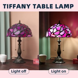 Nizrsky Tiffany Style Table Lamp, Pink Agate Slice Stained Glass Lamp 12X12X19 Inches Tiffany Lamp Bedside Nightstand Desk Reading Light Decor Bedroom Living Room Home Office(LED Bulb Included)
