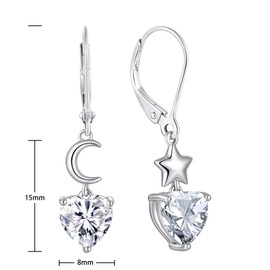 Starnny Women's Earrings Silver 925 Women's Star Moon Earrings with 3A Cubic Zirconia Jewellery for Women, White Gold, Cubic Zirconia