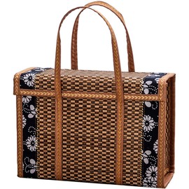 Lobamop Picnic Woven Basket Wicker Storage Bag Handle Folded Fruit Shopping Food Handle Rattan Grass Foldable Bamboo Basket
