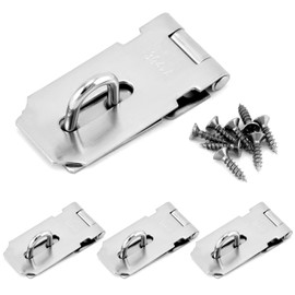 QWORK® 4Pcs Padlock Hasp and Staple 3 Inch, 82mm Stainless Steel Padlock Hasp with Screws, Heavy Duty Shed Door Latch for Door Shed Window Drawer