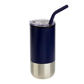 Ariel EDGE Modern Insulated Tumbler with clear Lid and Silicorn Straw Iced Coffee Cup Reusable Stainless Steel Water Bottle Travel Tumbler 16oz (NAVY BLUE)