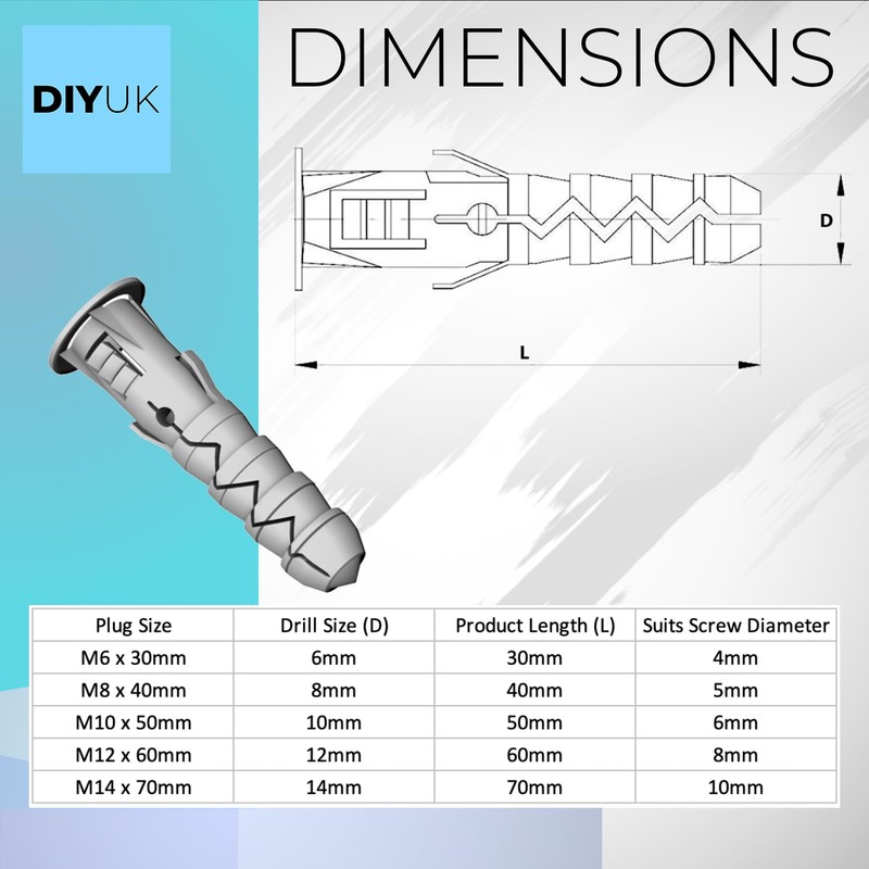 M12 x 60mm Wall Plugs (Pack of: 10) Expansion Screw