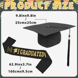 Alaiyaky Graduation Hat Bachelor Hat Graduation Hat for Bachelor Doctor, Black Graduation Hat with Tassel and 2024 Sash, Passed Exam Gift for College Graduations, Black 2024
