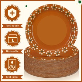 Yungyan Platos De Barro Mexicanos Mexican Paper Plates Mexican Dinnerware Terracotta Flower Clay Pottery Plates Party Supplies Birthday Wedding Party Decorations (9 Inch,100 Pcs)