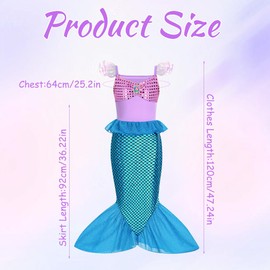 Mineup Little Mermaid Ariel Costume Kids with Accessories, 8PCS Little Girls Mermaid Fancy Dress Up Ariel Outfit Princess Mermaid Dress for Girls Mermaid Birthday Decorations 5-6 Years (120cm)