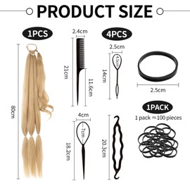 1 Stück Goldener Pferdeschwanz Mit 100 -Teiligen Haarringen Und 4 -Teiliges Haarnadel, Frisur -Herstellungswerkzeuge, Stilvolle Und Personalisierte Perücken.