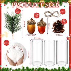 Shappy 147 Pcs Christmas Table Centerpiece DIY Vase Filler Set, 3 Vases 100 Acorns 20 Pine Cones 20 Pine Needle Branches 3 Christmas Light 1 Fake Snow for Xmas Dining Table Decorations Party