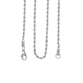 JSEA Stainless Steel Twist Rope Chain Necklace Silver 2.4/3/4/5mm Width for Men Women 18/20/22/24 Inches (S2-50)